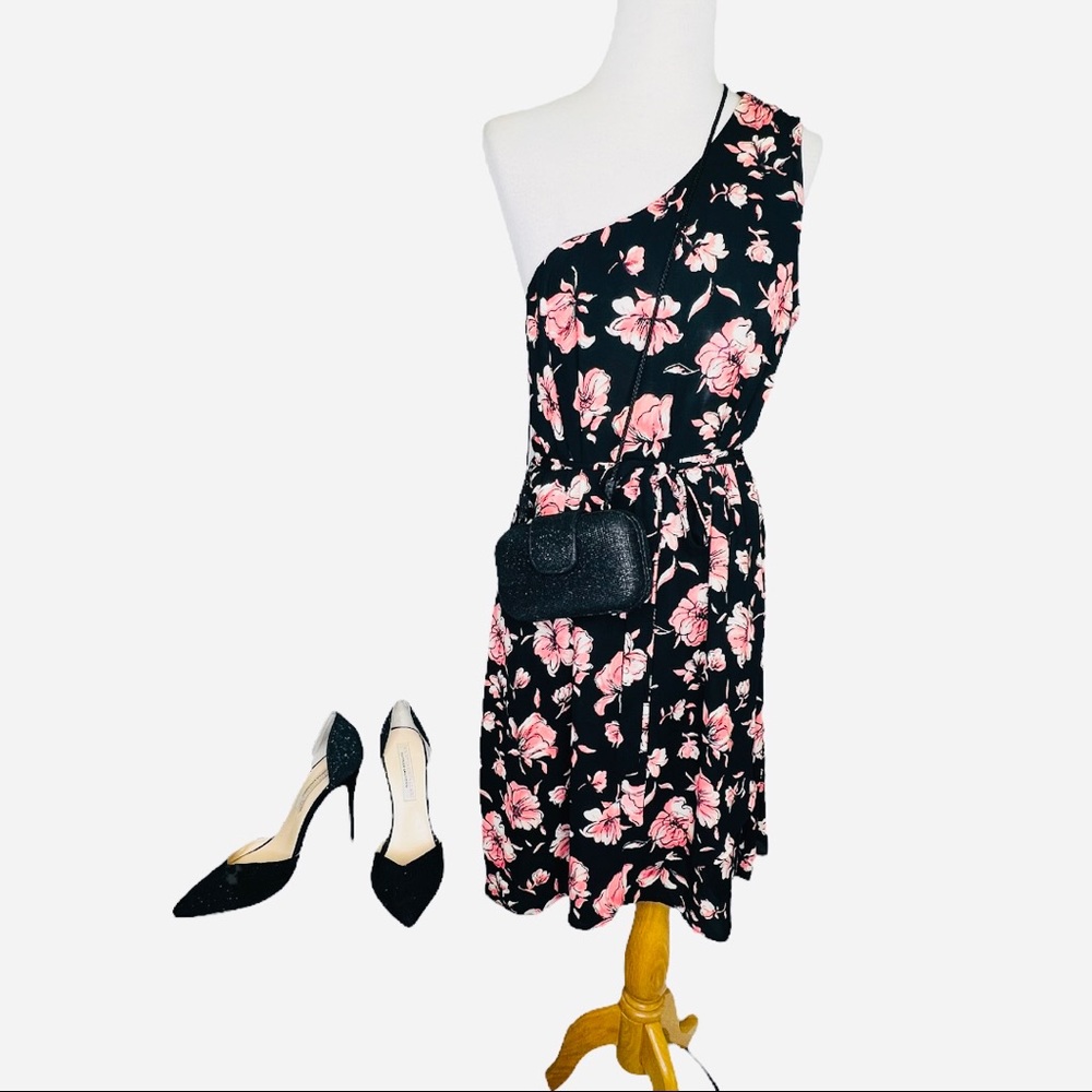 DR2 Daniel Rainn Nordstrom One Shoulder Dress A line Floral lightweight Sz M - Picture 2 of 13